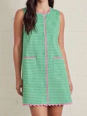 entro Green and Pink Gingham Sleeveless Shift Dress